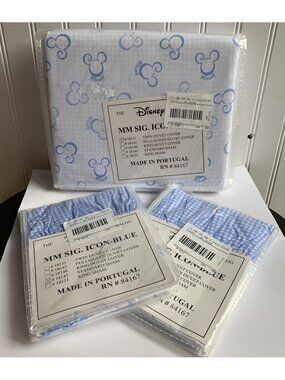 Rare New Disney Catalog Mickey Mouse Signature Icon Blue Twin Duvet 2 Shams